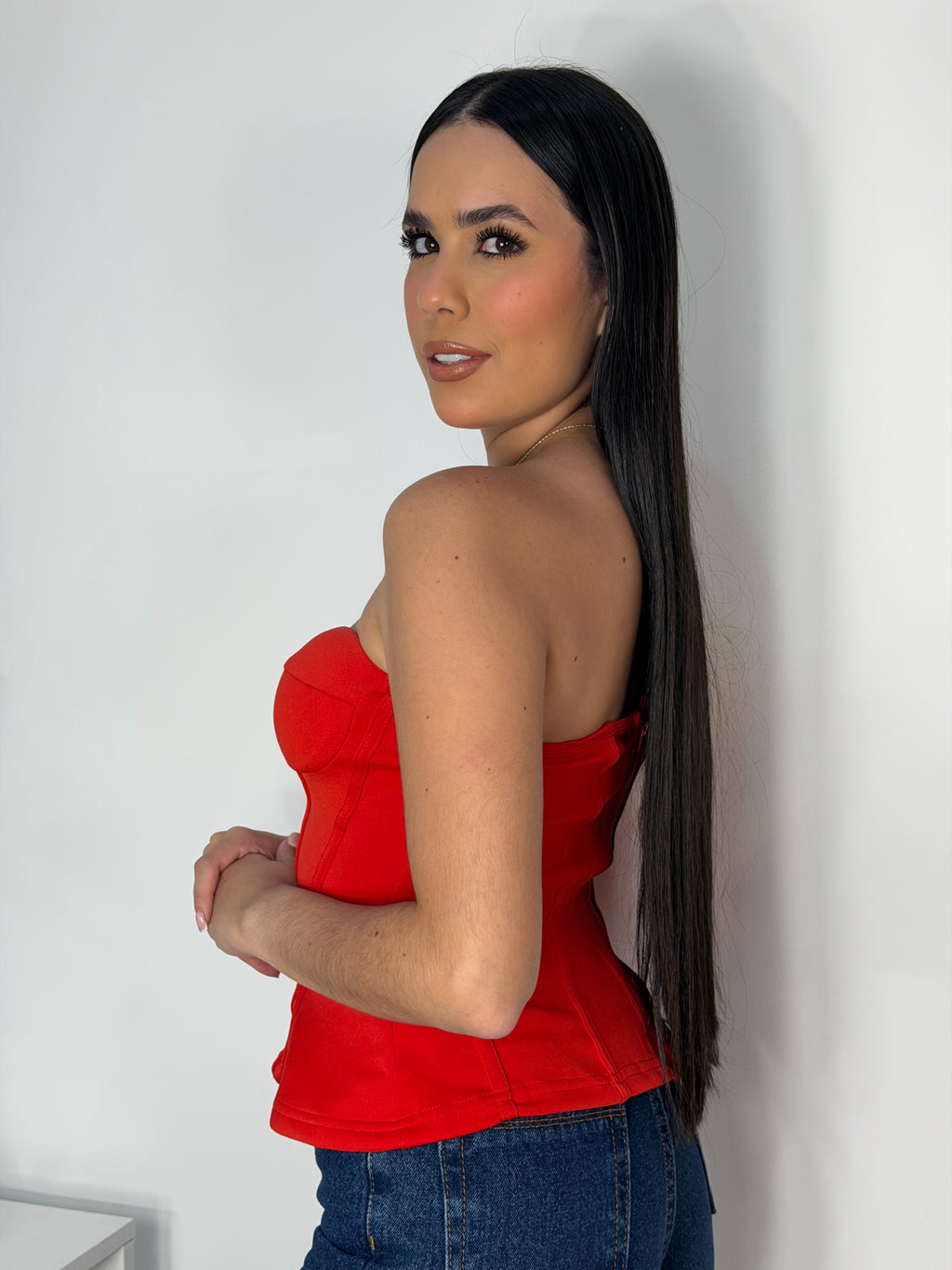 Corset con escote de corazón Rojo/Negro/Blanco