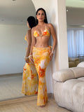 Traje de Baño de Tres Piezas Amarillo/Naranja