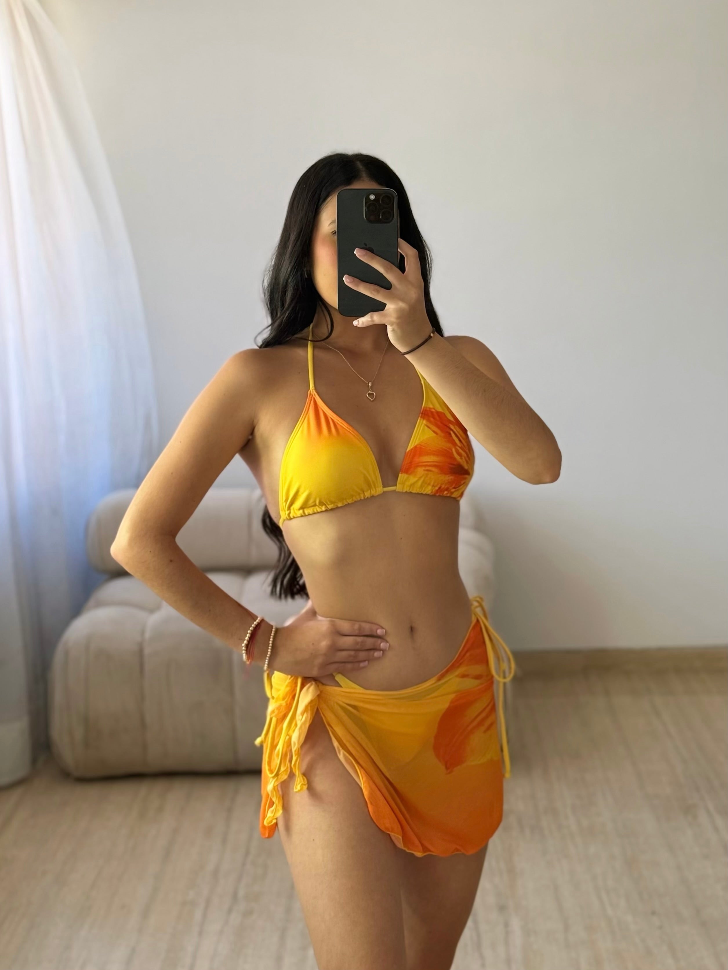 Traje de Baño de Tres Piezas Naranja