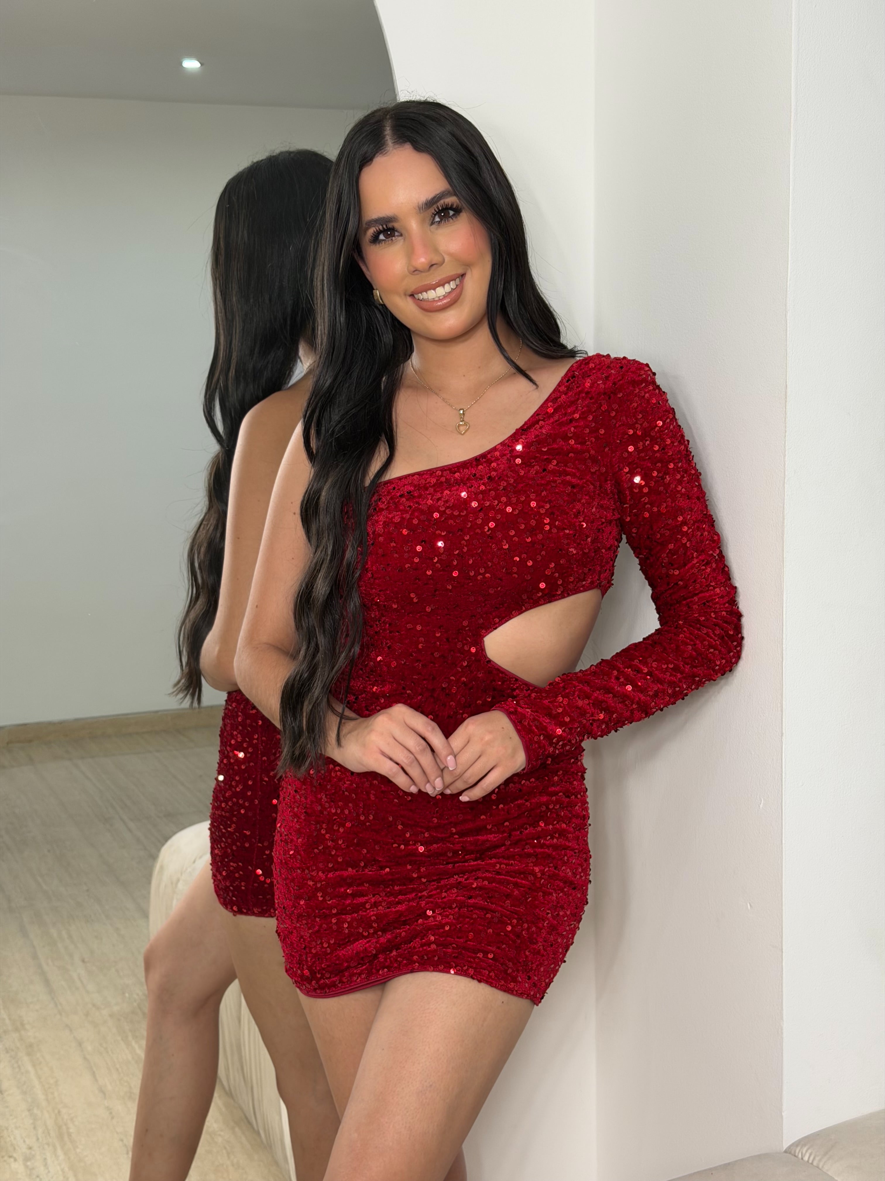 Vestido Corto de Lentejuelas Rojo