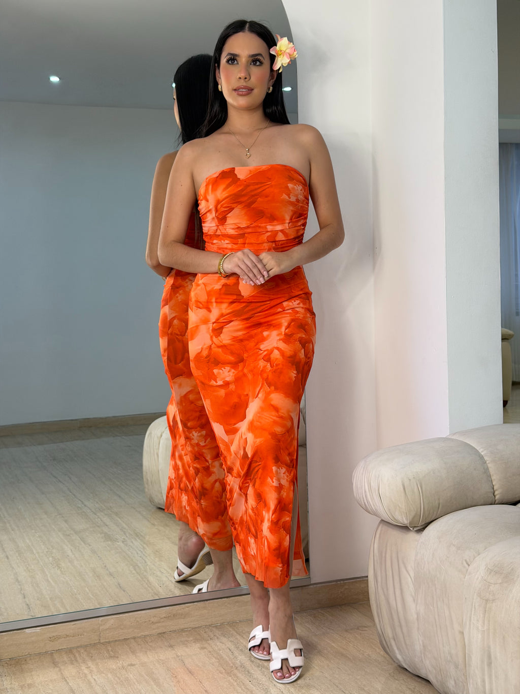 Vestido de Flores Naranja