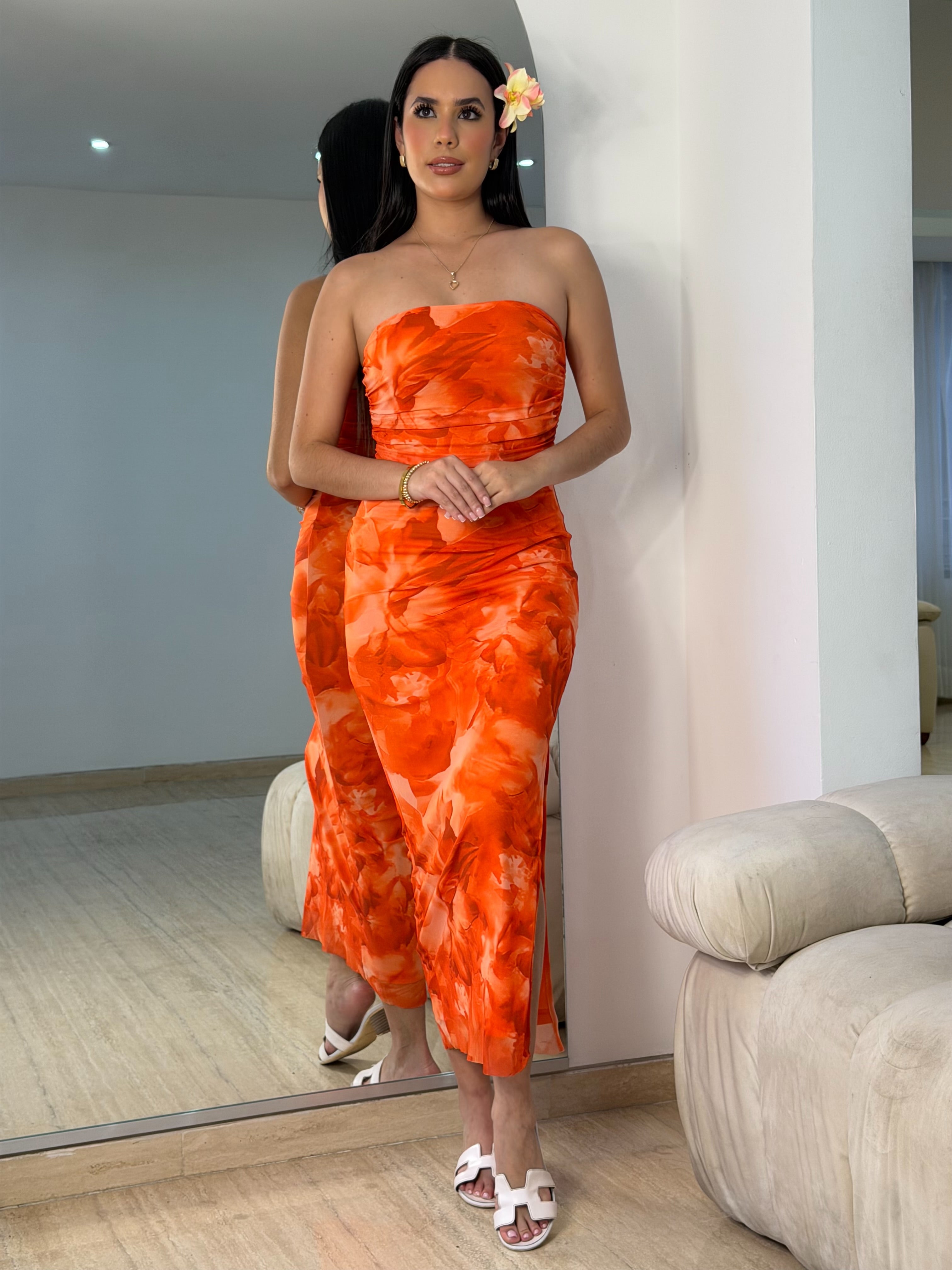 Vestido de Flores Naranja