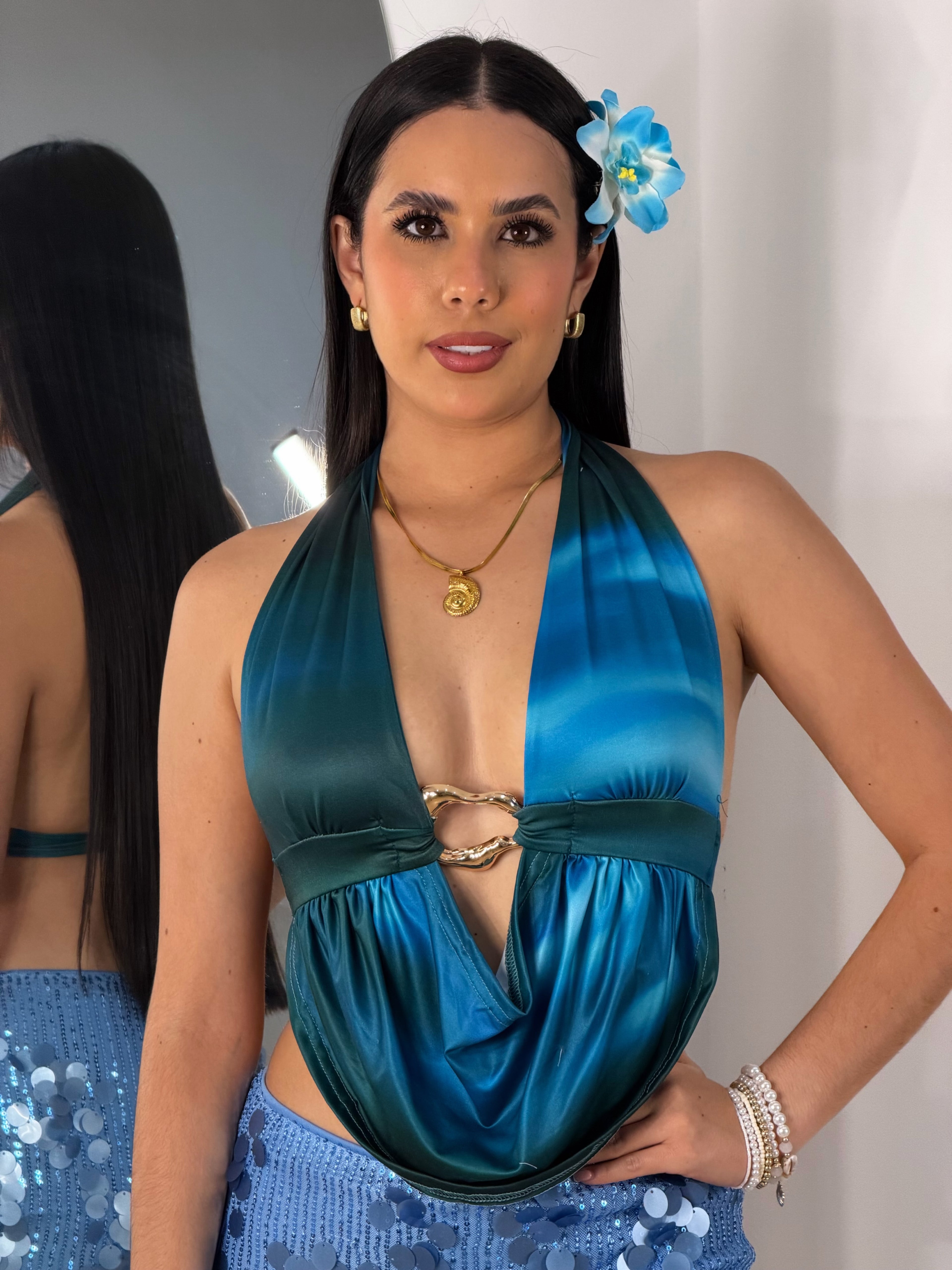 Top con Dije Central Azul Marino