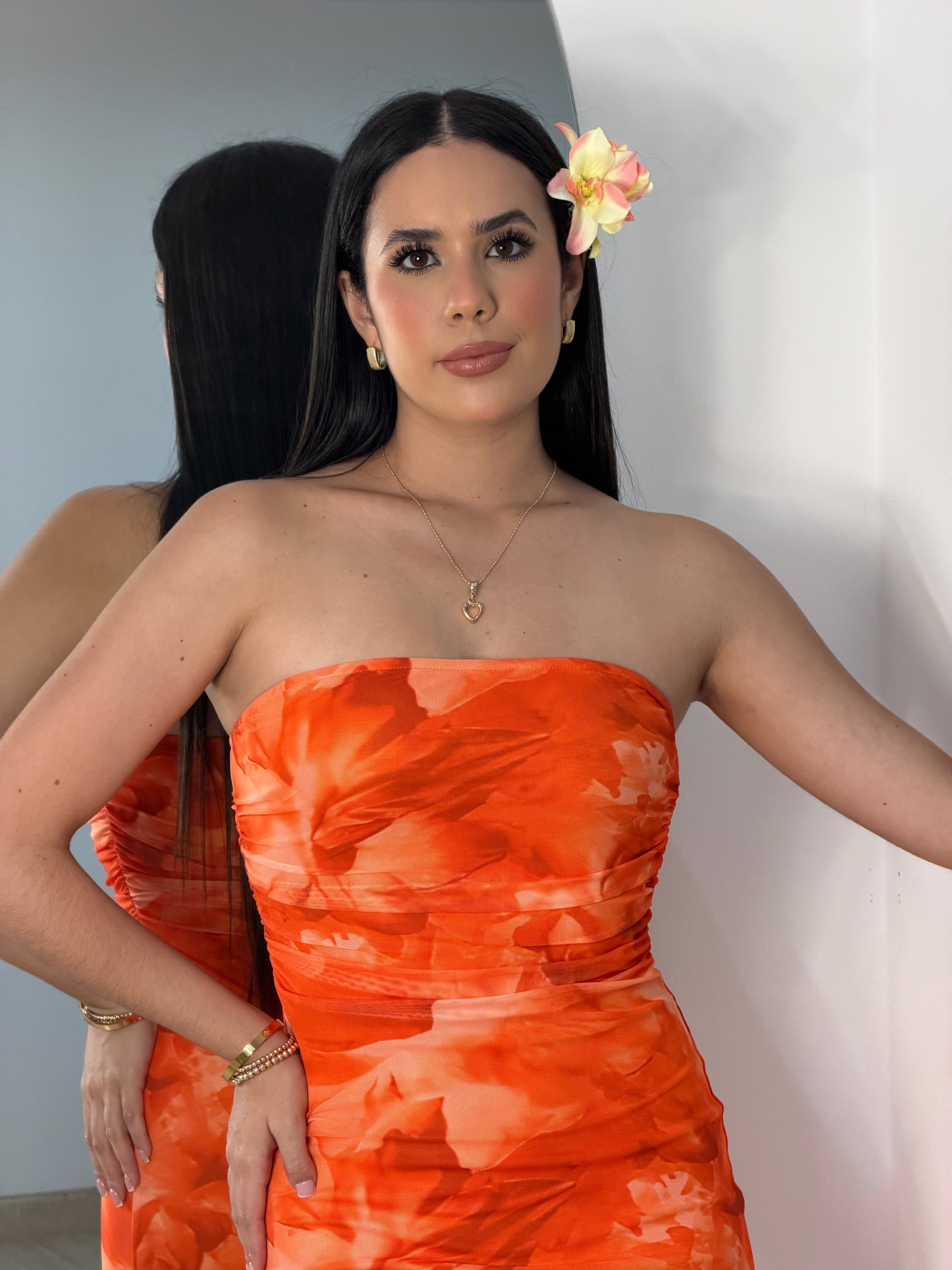 Vestido de Flores Naranja