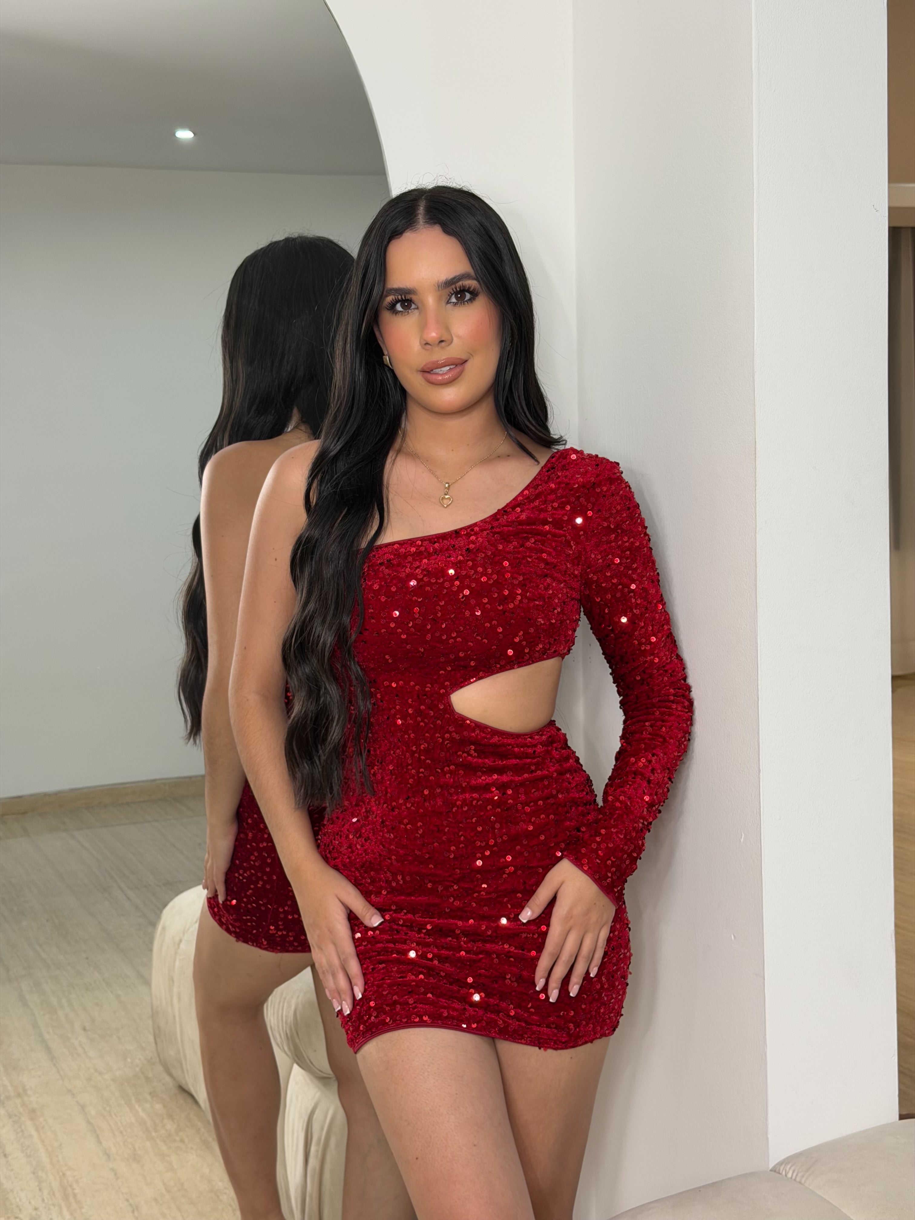 Vestido Corto de Lentejuelas Rojo