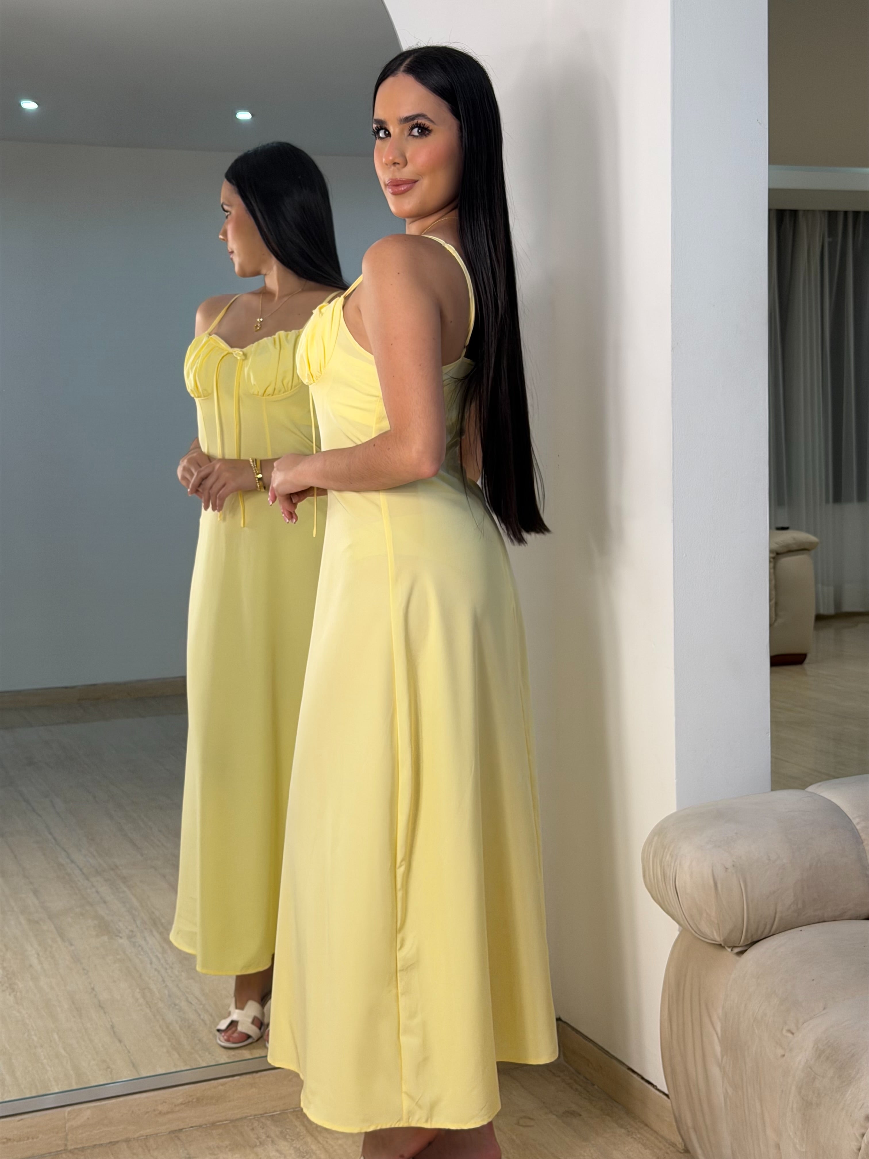 Vestido Coctel Largo Amarillo