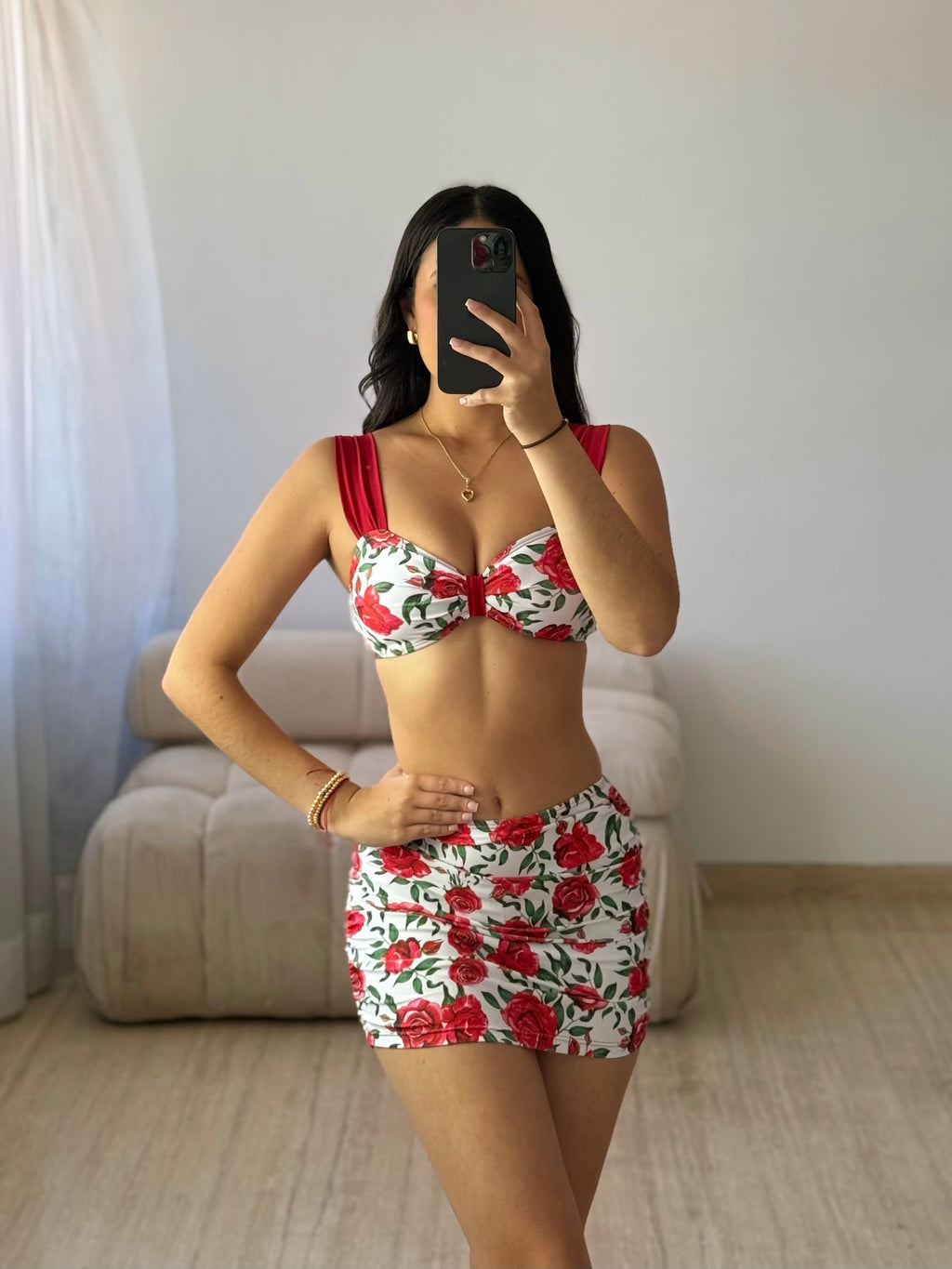 Traje de Baño de Tres Piezas Rojo