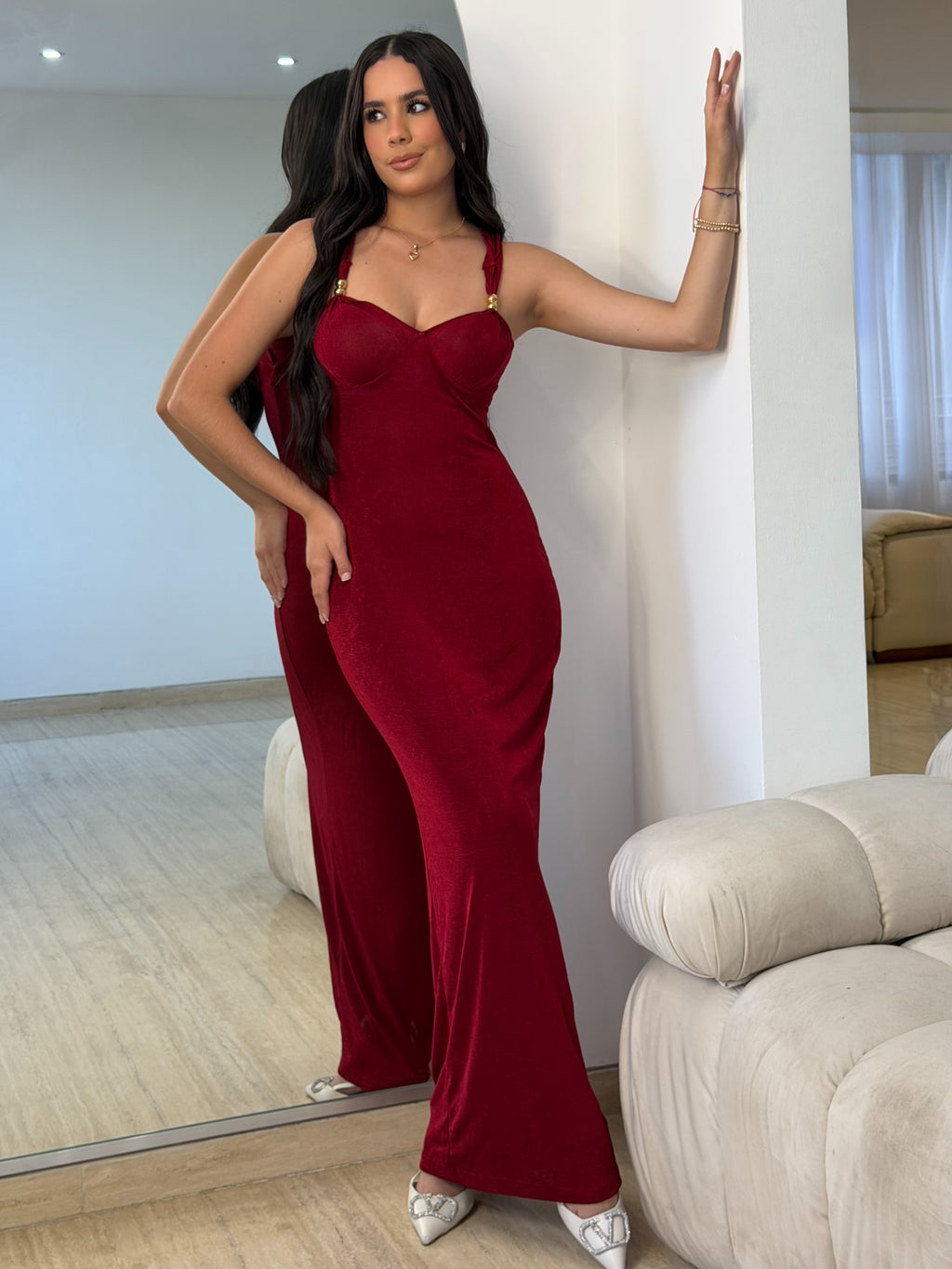 Vestido Cóctel Largo Vinotinto