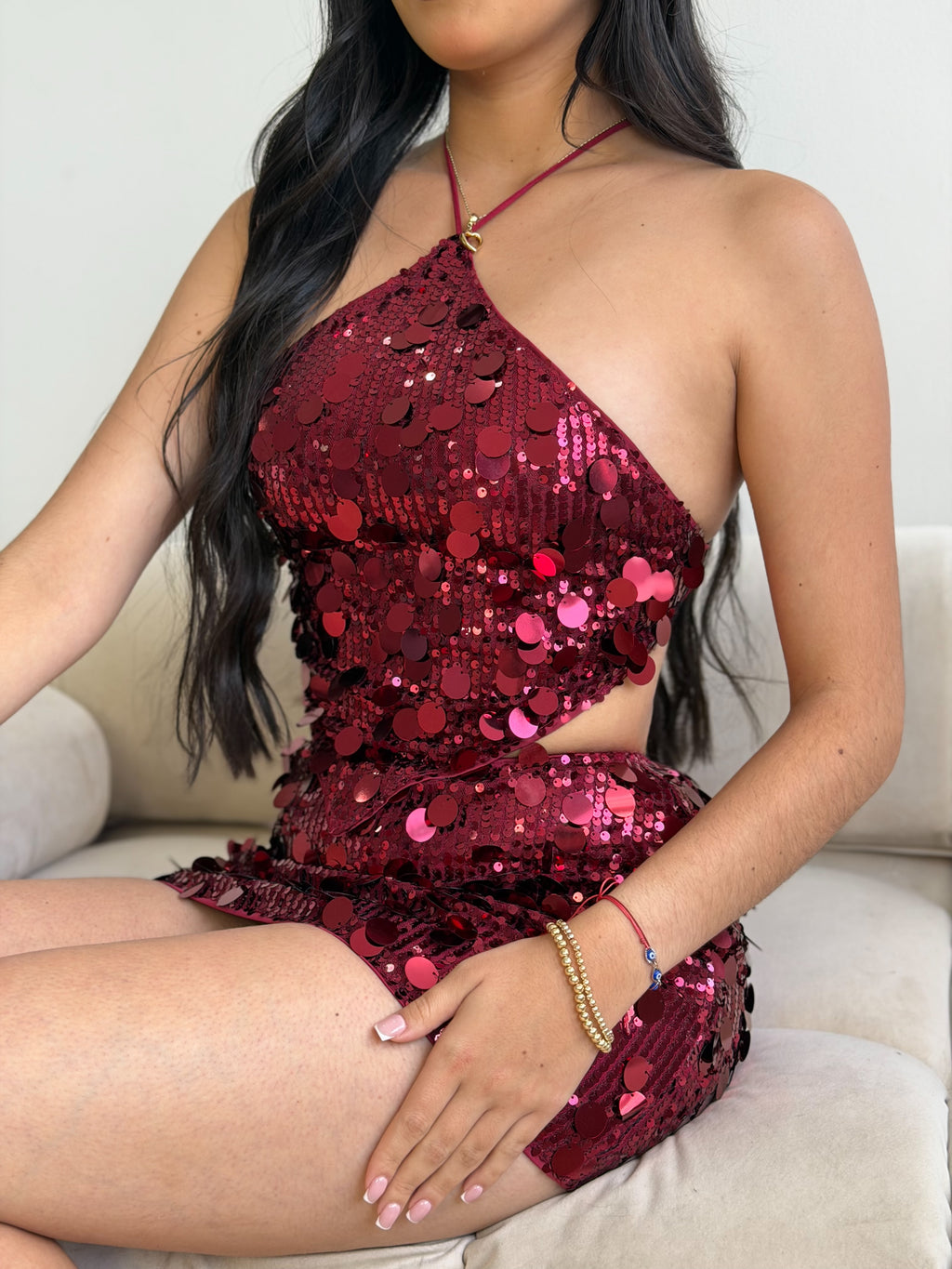 Conjunto Formal Lentejuelas Vino