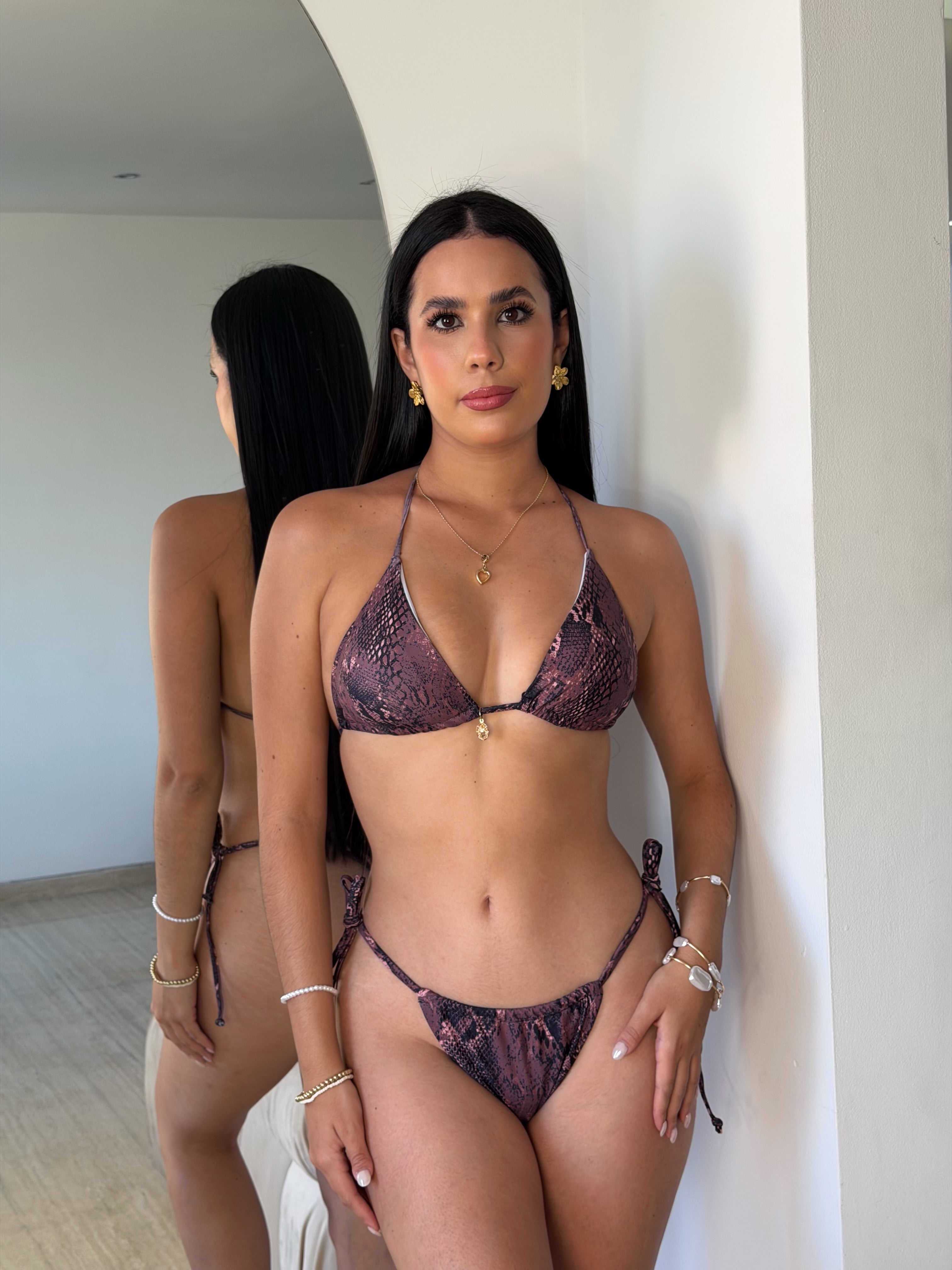 Traje de Baño de Tres Piezas Estampado Serpiente