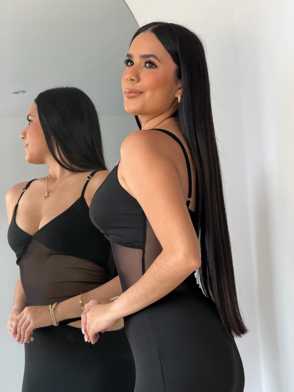 Vestido Largo Cóctel Con Trasparencia Negro