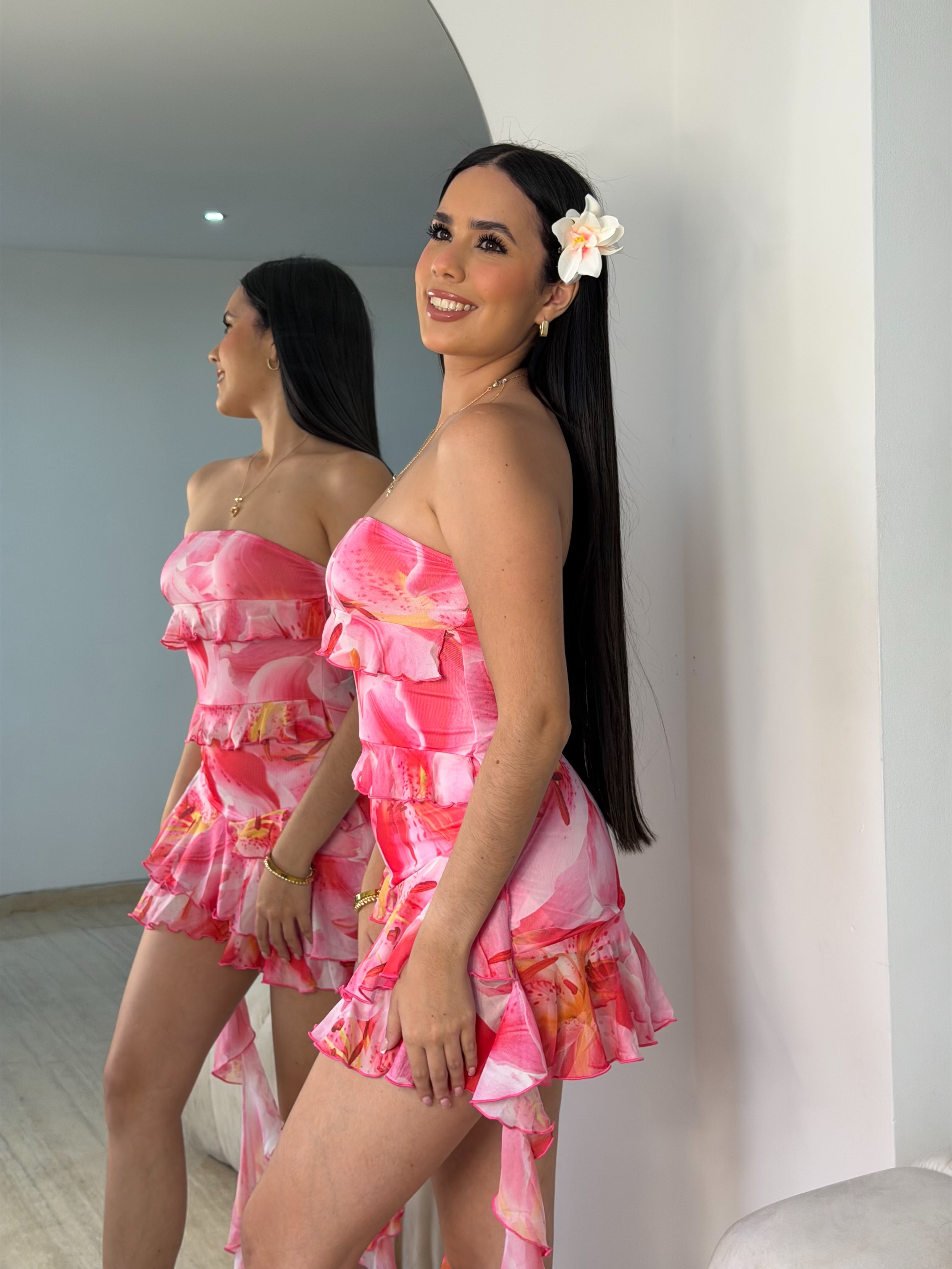 Vestido Floreado Rosado