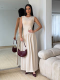 Vestido Coctel Largo Beige
