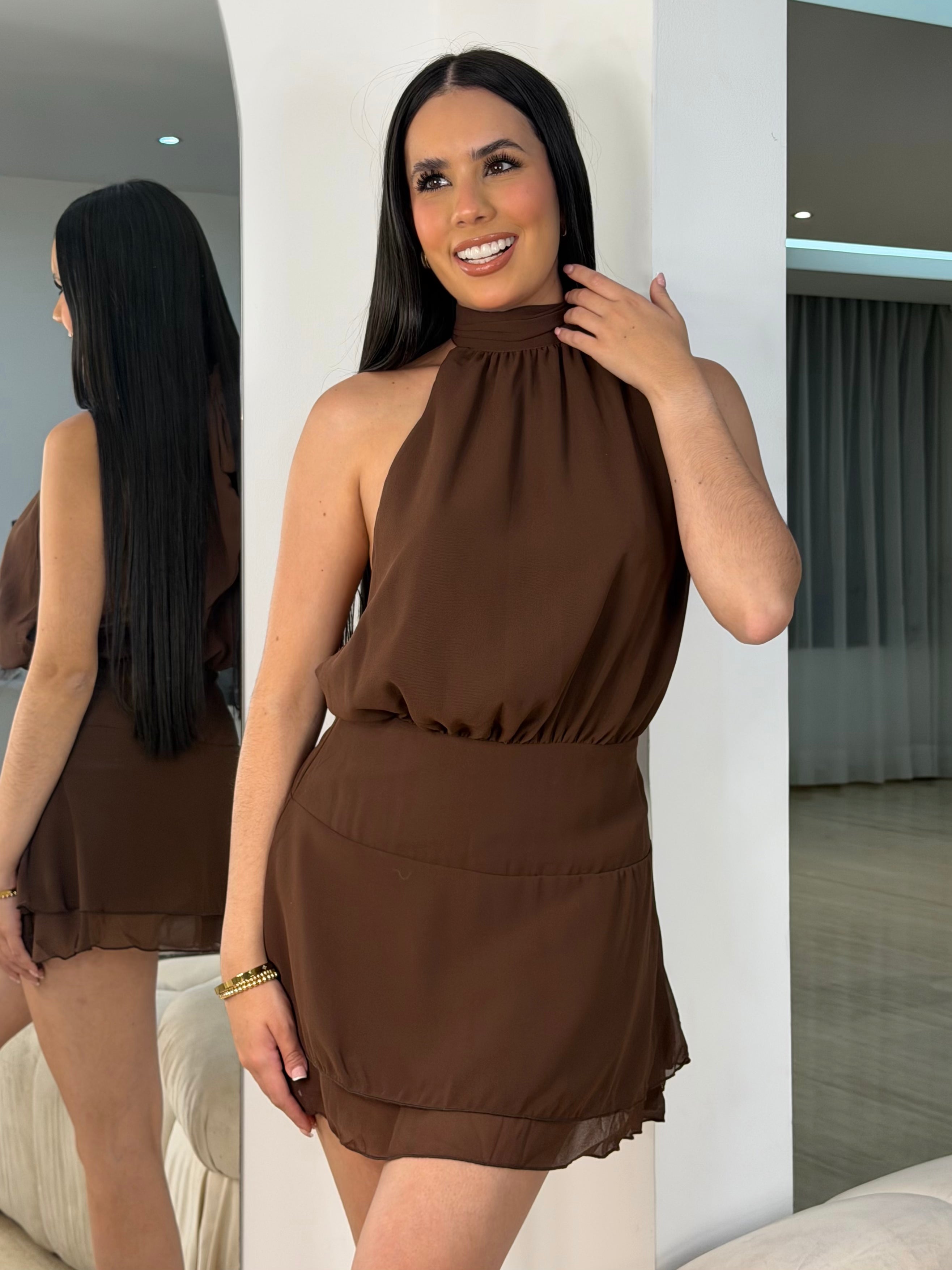 Vestido Corto Cóctel Marrón