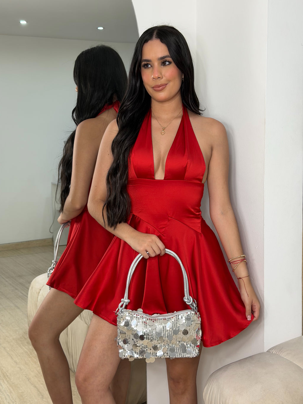 Vestido Coctel con Escote en V Rojo