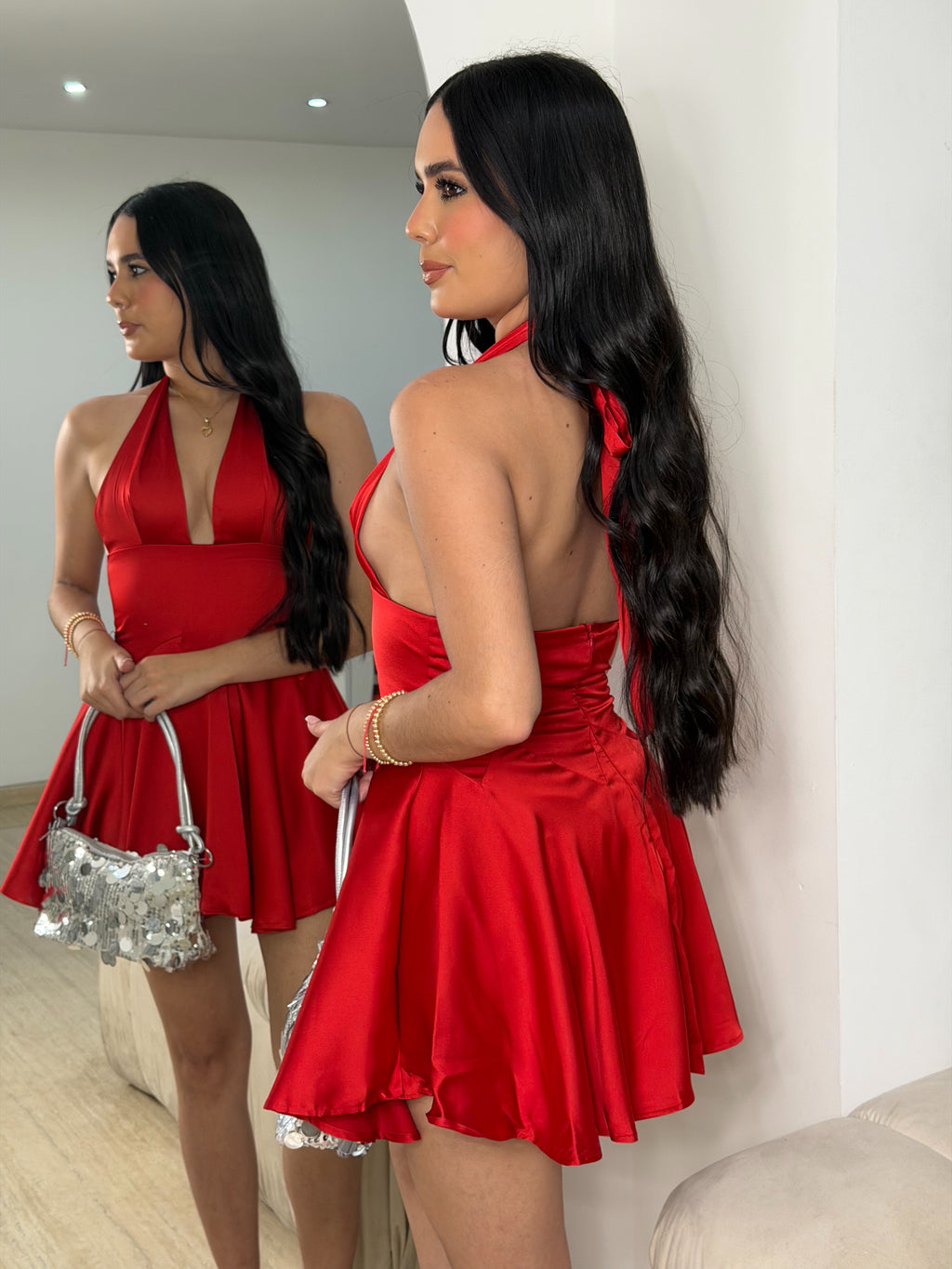 Vestido Coctel con Escote en V Rojo
